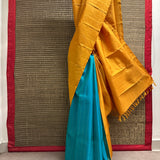 Ranya Chevron Kanchipuram Silk Saree - Teal