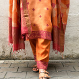 Coral Embroidered Silk Kurta Set
