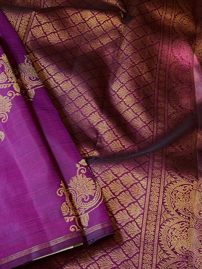 Aubergine vines silk saree 1