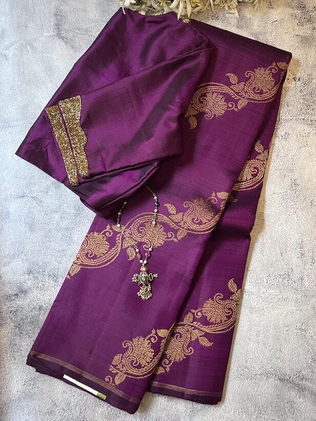 Aubergine vines silk saree