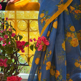 Nisha Bloom Organza Saree - Blue