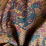 Kalpataru Floral Checks Kalamkari Silk Saree - Mustard