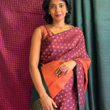 Mishrita Floral Border Organza Saree - Orange, Maroon and Green
