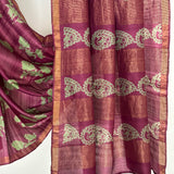 Maya Floral Tussar Saree - Maroon and Green