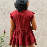 Kaleidoscope Merge Fit and Flare Kanchi Cotton Top - Maroon