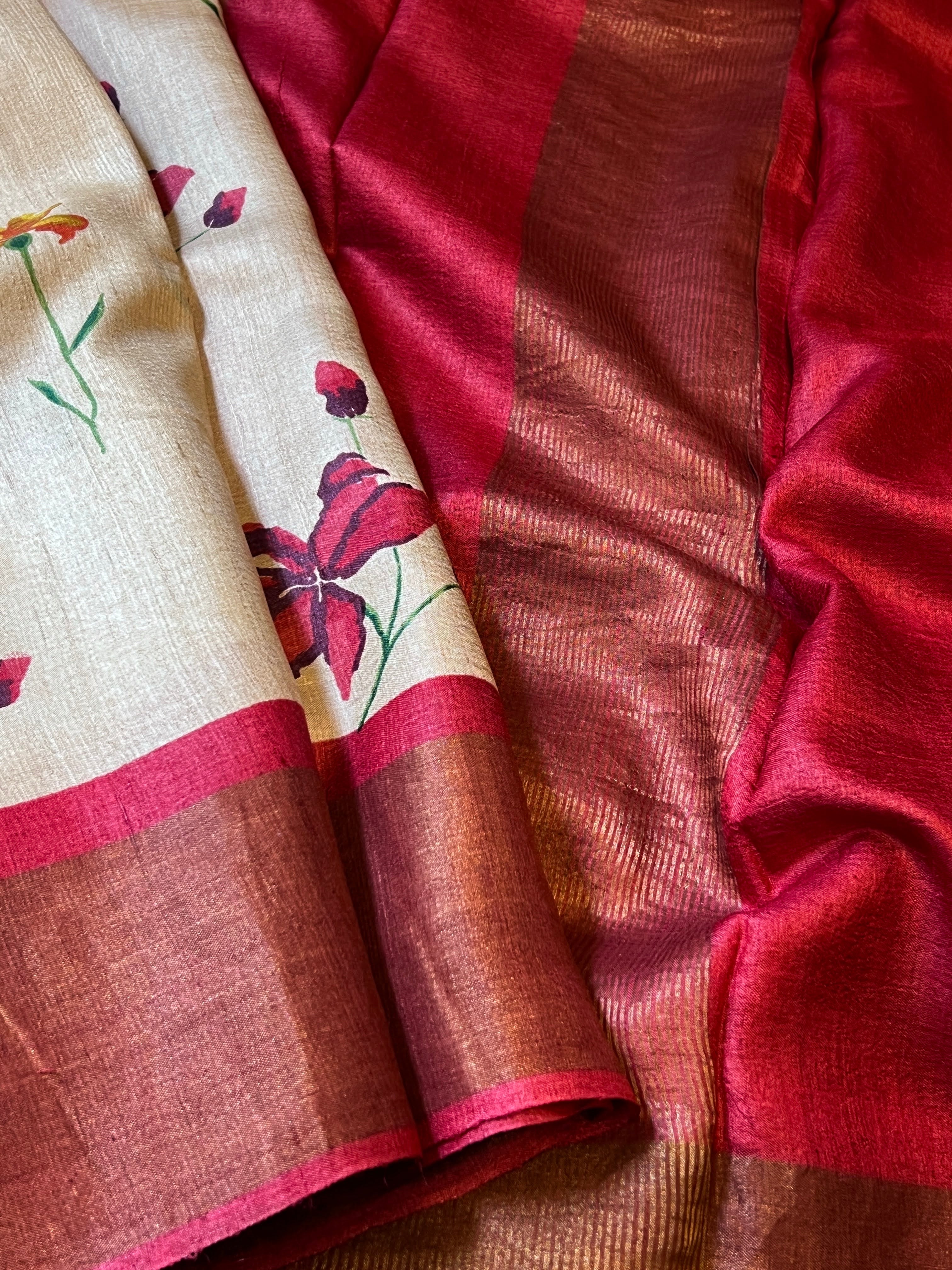 Maya hibiscus tussar saree