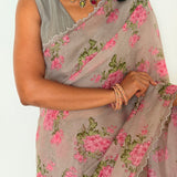 Fiza Sprig Chiffon Saree - Pink