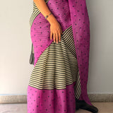 Tuhina Stripes Print Play Organza Saree - Purple
