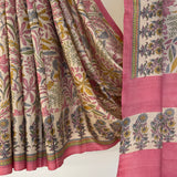 Veena Multidesign Border Tussar Saree - Beige and Pink