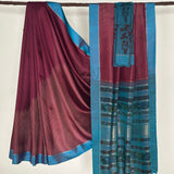 Kalpataru Floral Kalamkari Silk Saree - Maroon and Blue