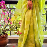 Nisha Foliage Organza Saree - Citron