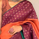 Mishrita Floral Border Organza Saree - Orange, Maroon and Green