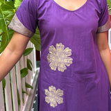 Tropical Blooms Applique Kurta Set - Purple