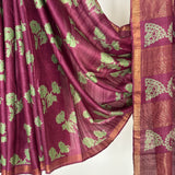 Maya Floral Tussar Saree - Maroon and Green