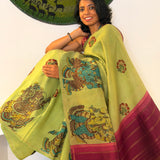 Kalpataru Ganesha Kalamkari Silk Saree - Green