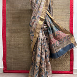 Forest Raga Tussar Kalamkari Saree - Beige