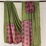 Veena Tea Rose Tussar Saree - Pink and Green