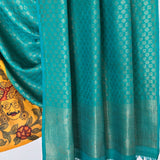 Kalpataru Floral Kalamkari Silk Saree - Yellow and Teal