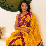Mila Ochre Colour-Blocked Kanchipuram Silk Saree