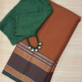 Mishrita Twin Border Chiffon Saree - Brown