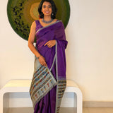 Kalpataru Floral Kalamkari Silk Saree - Violet and Grey