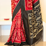 Handwoven Ikat Silk Saree - Vermilion