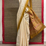 Temple Bordered Tussar Silk Saree - Yellow