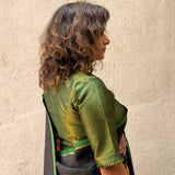 Green Zari Striped Silk Blouse