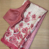 Veena Rose Petals Tussar Saree - Pink