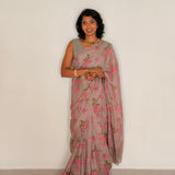 Fiza Sprig Chiffon Saree - Pink