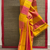 Vera Colour Blocked Kolam Kanchi Silk Saree - Yellow