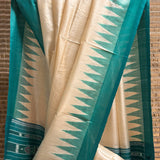 Temple Bordered Tussar Silk Saree - Green