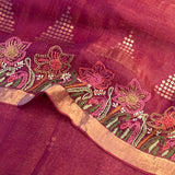 Metallic organza hand embroidered saree