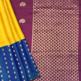 Mishrita Floral Border Organza Saree - Yellow, Peacock Blue and Violet