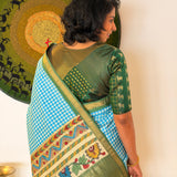 Kalpataru Printed Checks Kanchi Silk Saree - Blue