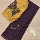 Lavanyam Plain Kanchi Silk Saree - Dark Chocolate