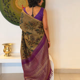 Kalpataru Microchecks Kalamkari Silk Saree - Violet