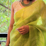Nisha Foliage Organza Saree - Citron
