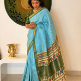 Kalpataru Printed Checks Kanchi Silk Saree - Blue