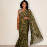 Fiza Petal Chiffon Saree - Olive