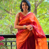 Nisha Geometric Organza Saree - Red