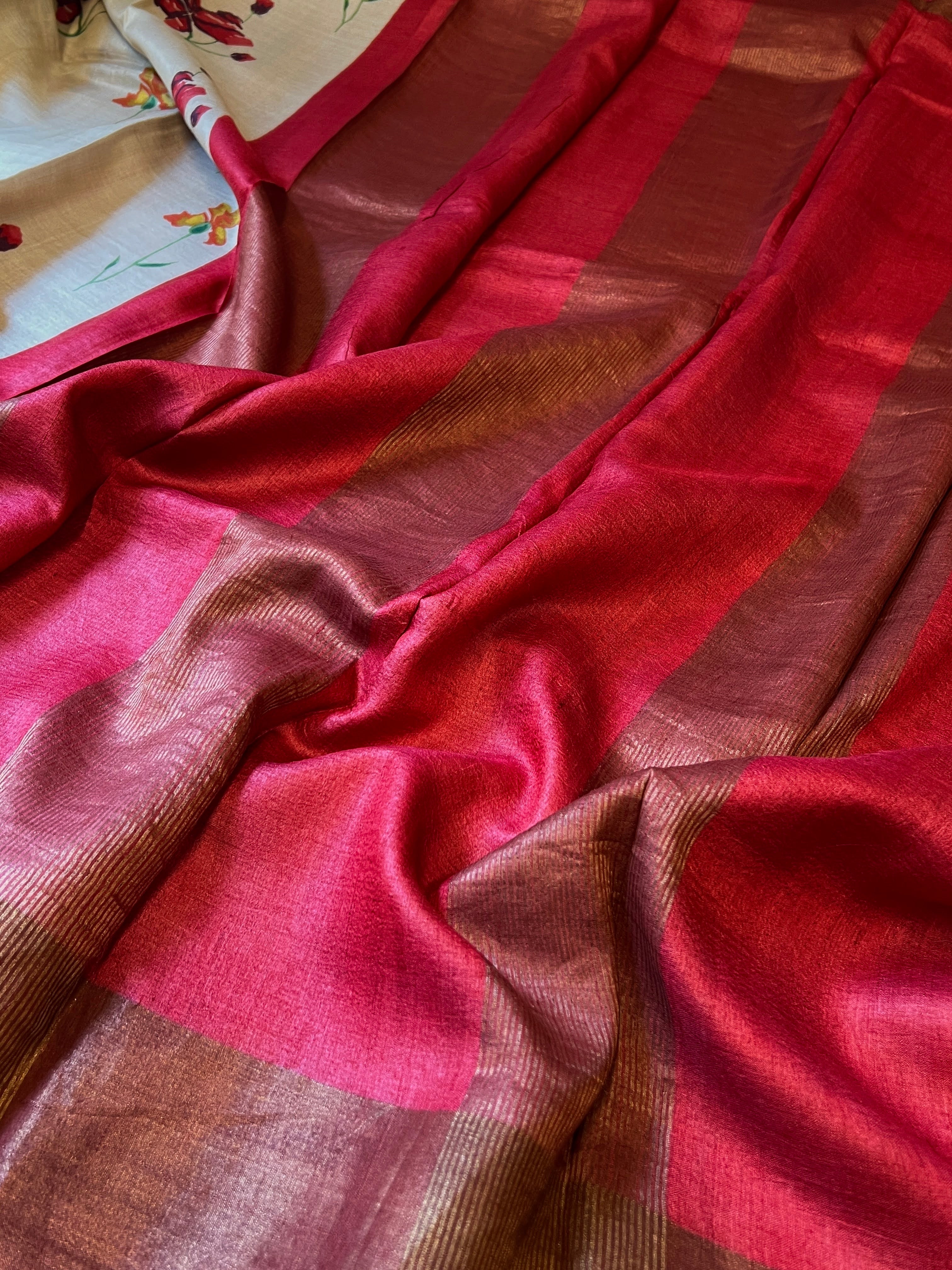 Maya hibiscus tussar saree