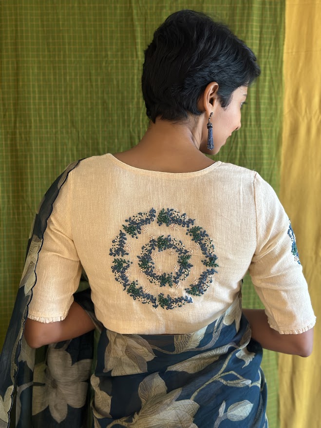 Beige embroidered linen blouse