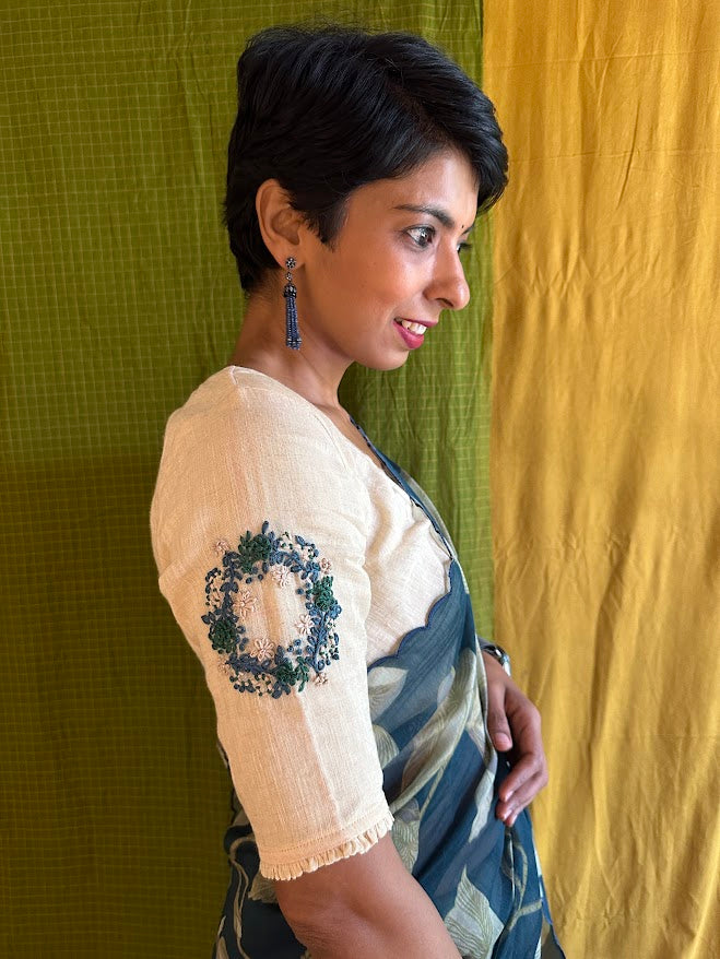 Beige embroidered linen blouse