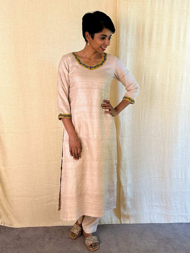 Tussar hand embroidered kurta