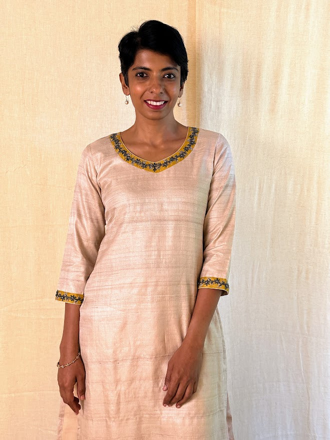 Tussar hand embroidered kurta