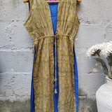 Blue and fenugreek mustard tunic with a front tie