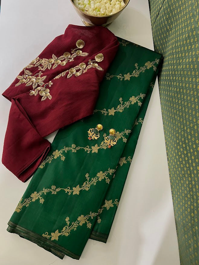 Bottle green thodar butta kanchipuram silk saree