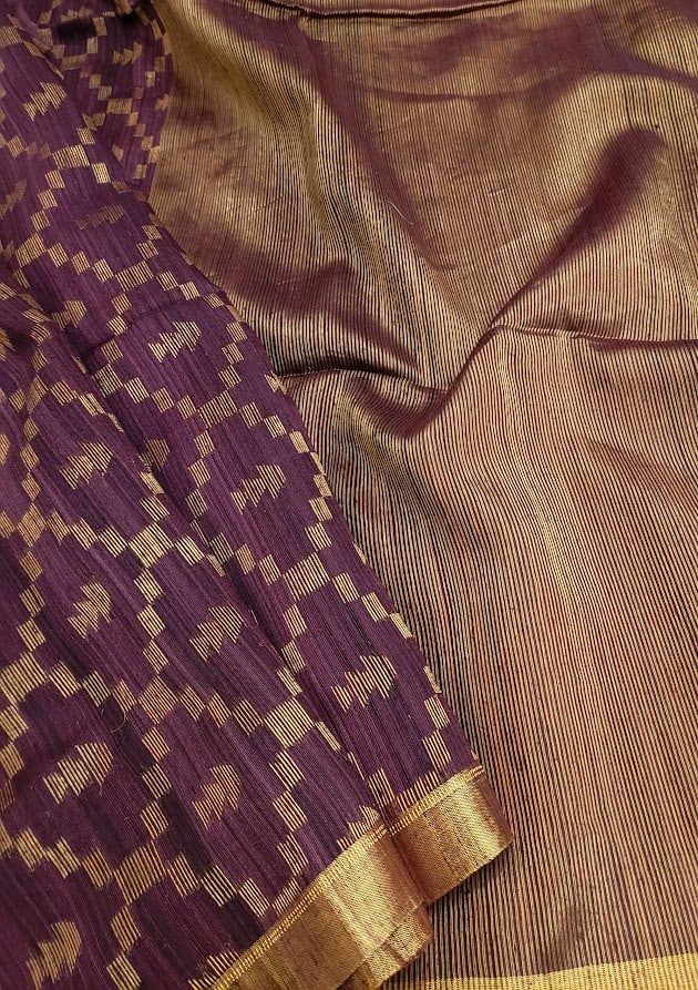 Burgundy handloom Matka silk saree 1