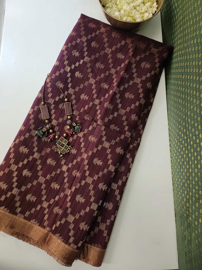 Burgundy handloom Matka silk saree